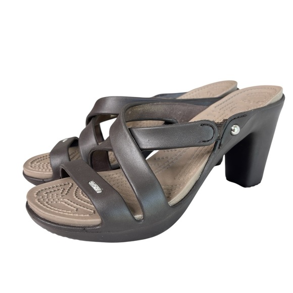 Crocs Cyprus IV Sandals 14558 Brown Slip On Block Heel Pumps Womens Shoe Size 11 - Picture 10 of 12